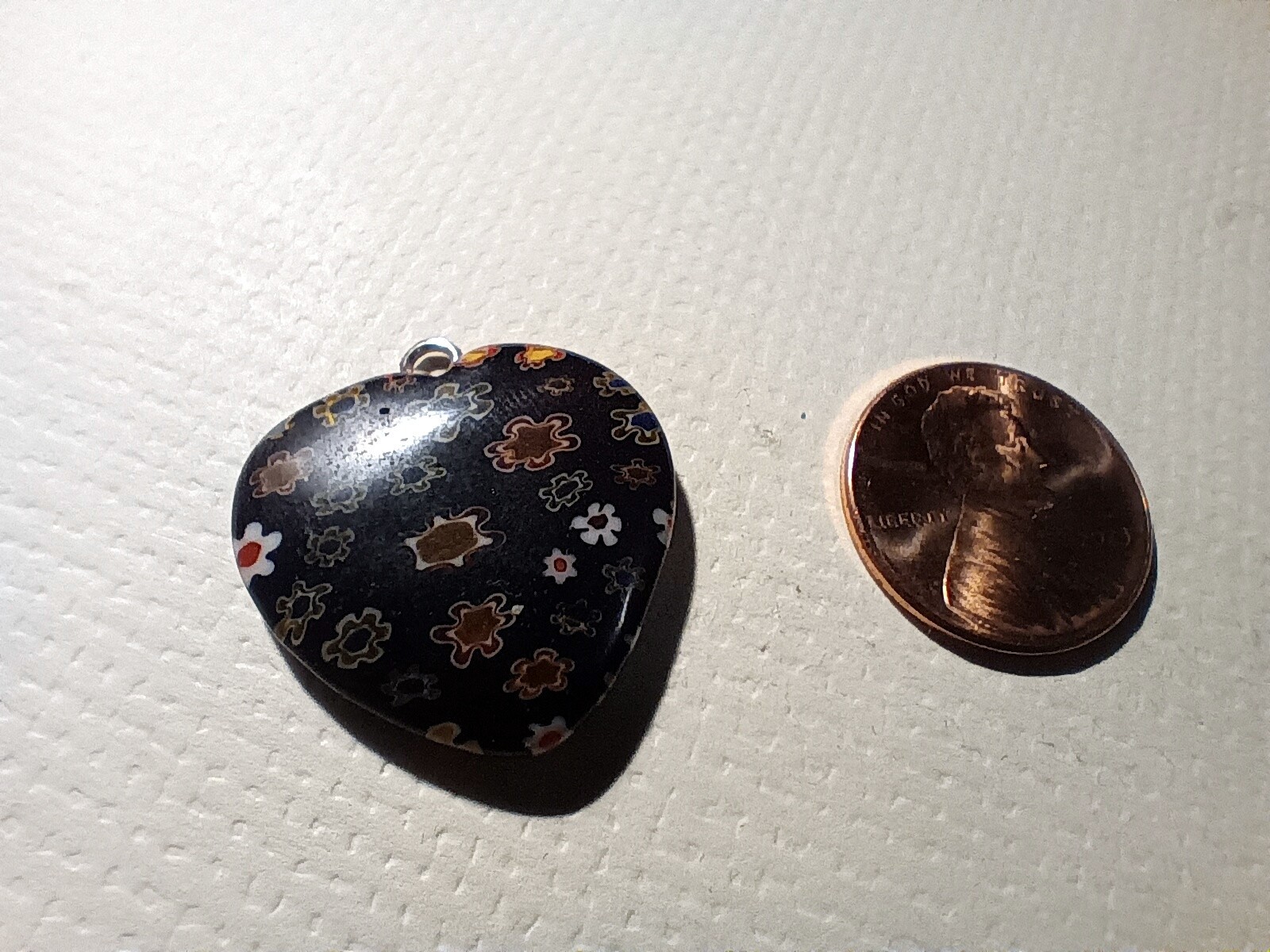 Heart Millefiori Glass Lampwork Pendant Translucent One of Kind 24mm x 25mm A-3