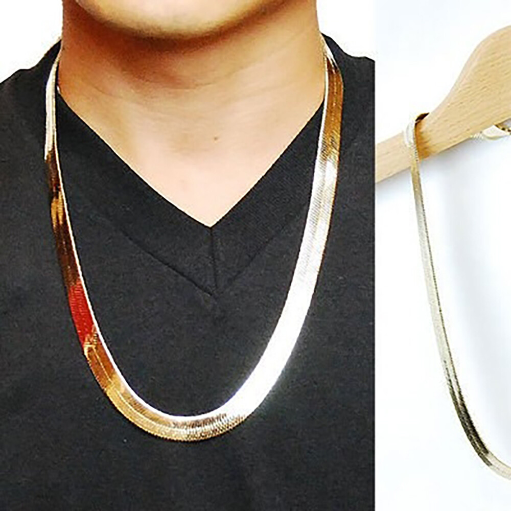 Unisex 18K Yellow Gold Filled Tarnish-Resist 3mm Herringbone Chain Necklace K14