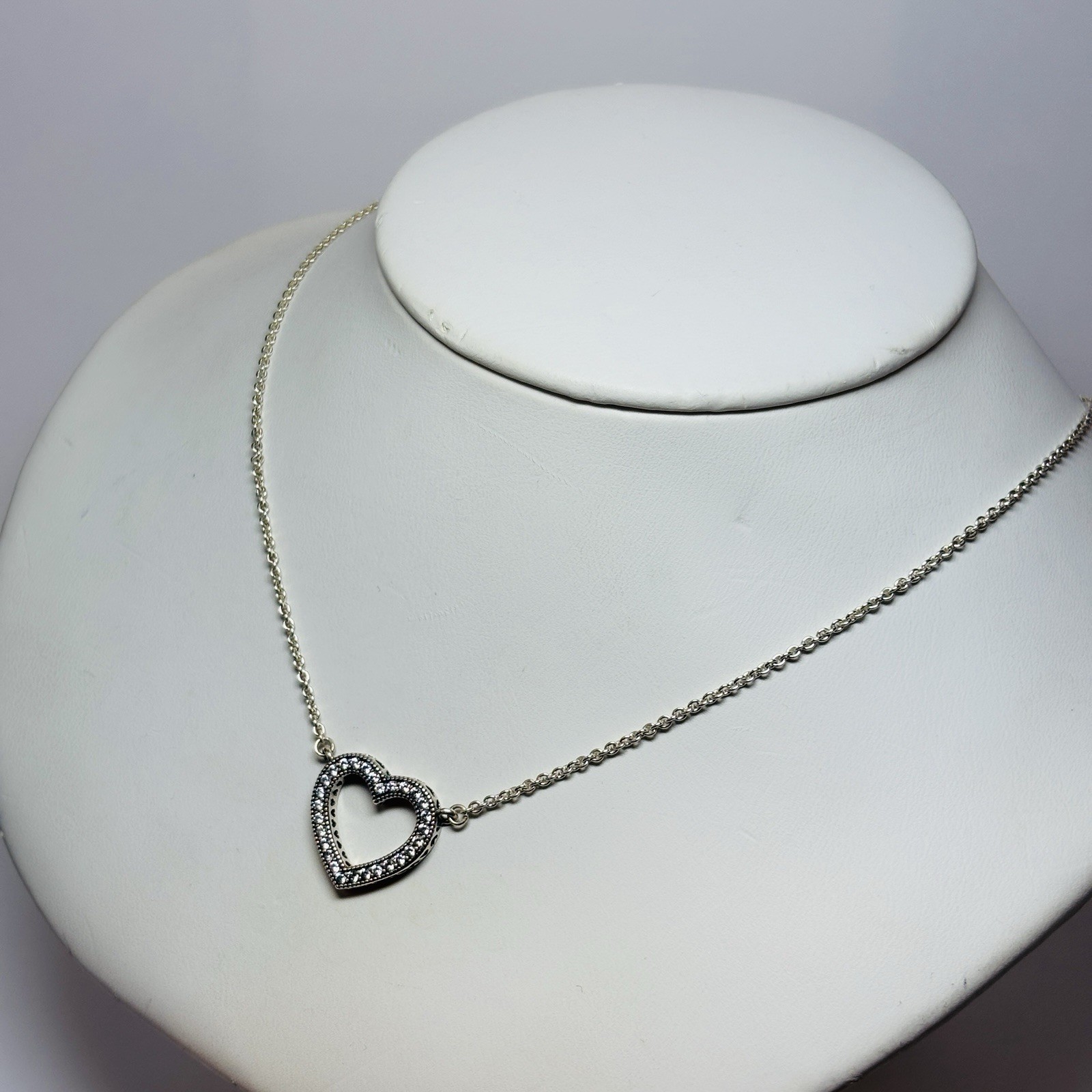 Pandora Sterling 925 Silver Loving Hearts Cz Necklace 590534CZ 15 in -.14
