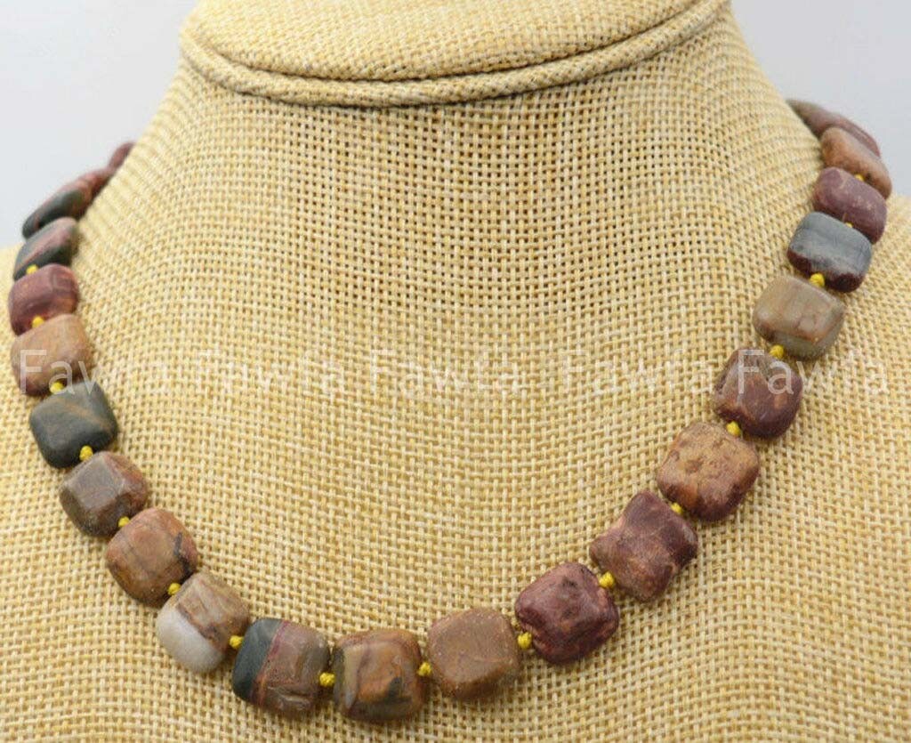 Fashion 14mm Multicolor Picasso Jasper Gemstone Square Beads Necklace 18″