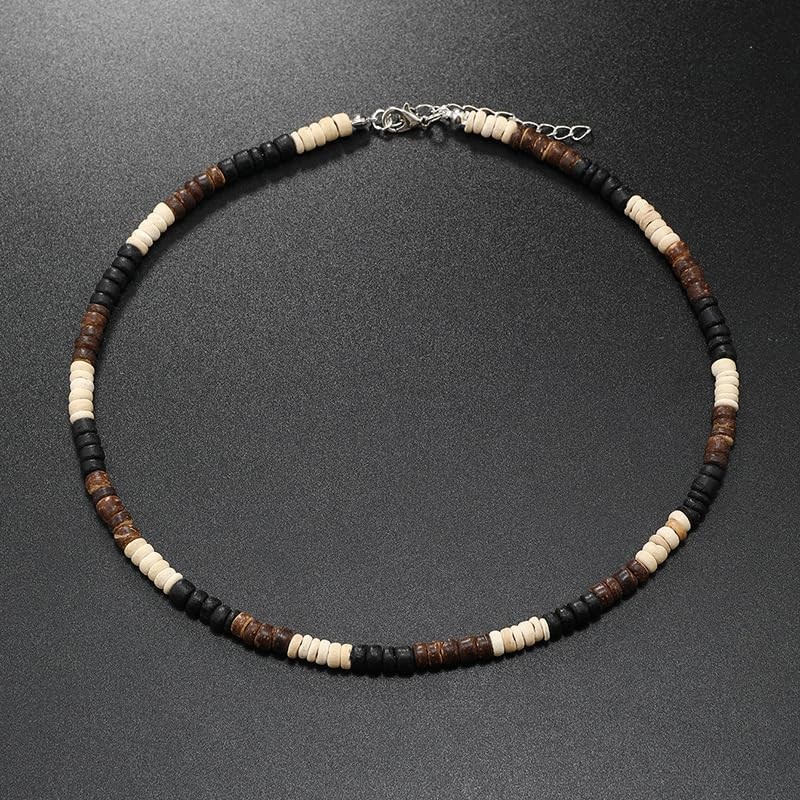 Caiyao Puka Shell Beaded Necklace Men Summer Surfer Seed coffee+white+black