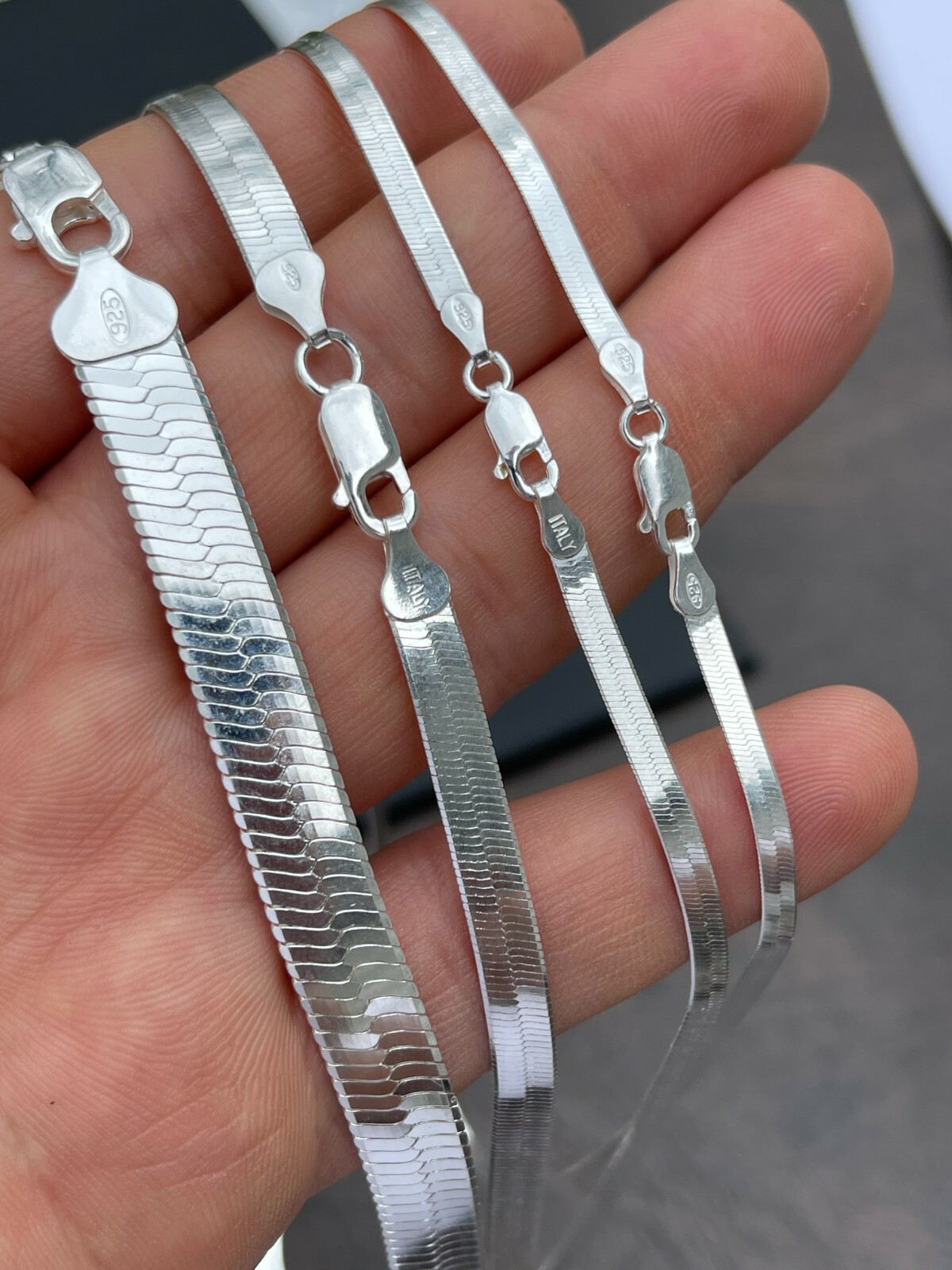 Solid 925 Sterling Silver Herringbone Chain Necklace 3-9mm 14″- 28″ Diamond Cut