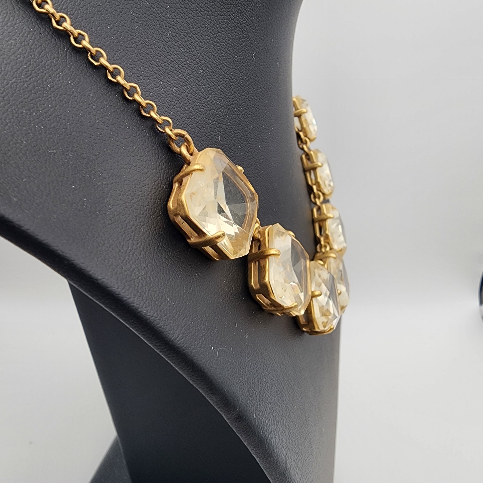 J Crew Retired Champagne Glass Crystal Cushion Cut Statement Collar Necklace