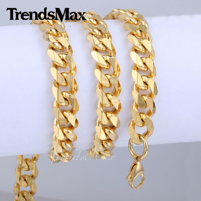 Miami Cuban Curb Link Chain Necklace or Bracelet 14K Gold Plated Stainless Steel