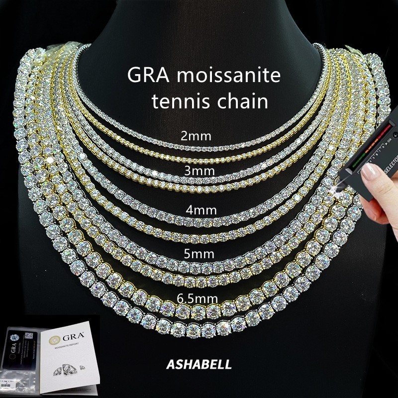 2-6.5mm VVS1 MOISSANITE Tennis Chain Necklace – 925 Sterling Silver – Men Women
