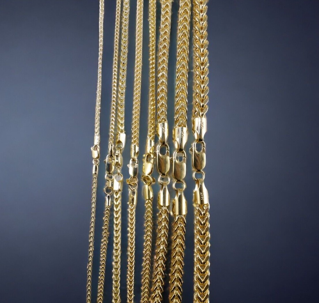 14K Yellow Gold Square Franco Box Necklace Bracelet Chain Real 1mm-8.5mm 7″-30″