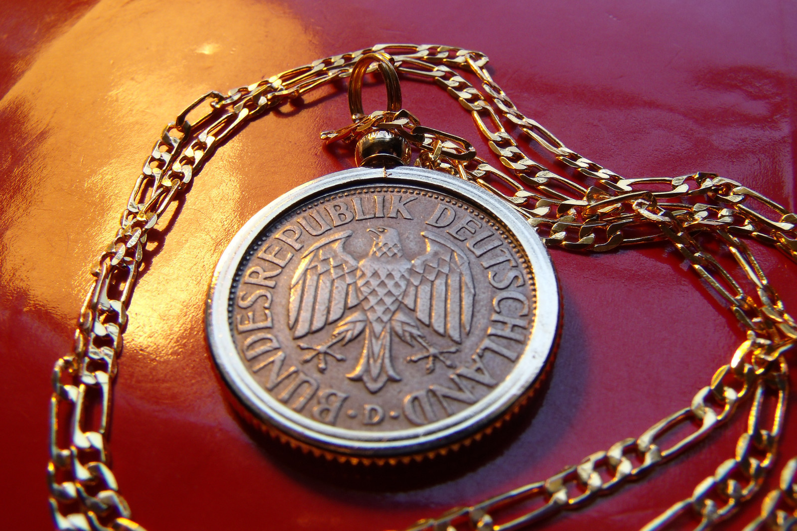 Germany One Deutschemark Coin Pendant on a 22″ Gold Filled Link Chain
