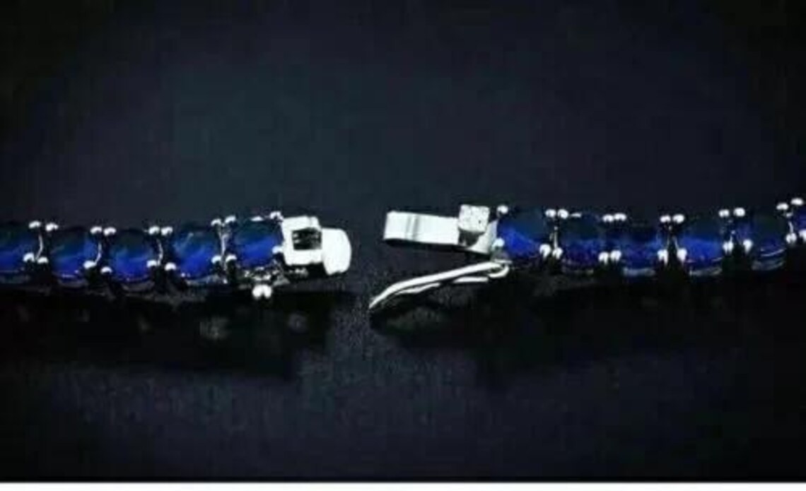 15Ct Round Cut Lab-Created Blue Sapphire Tennis Necklace 14K White Gold Plated 9