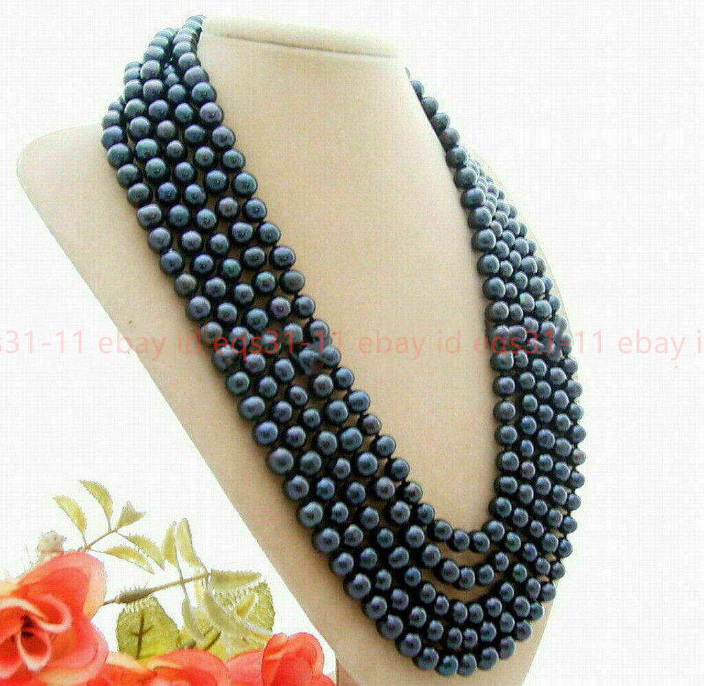 Charming 7-8mm Natural Tahitian Peacock Black Pearl Necklace Long 36-100 Inches