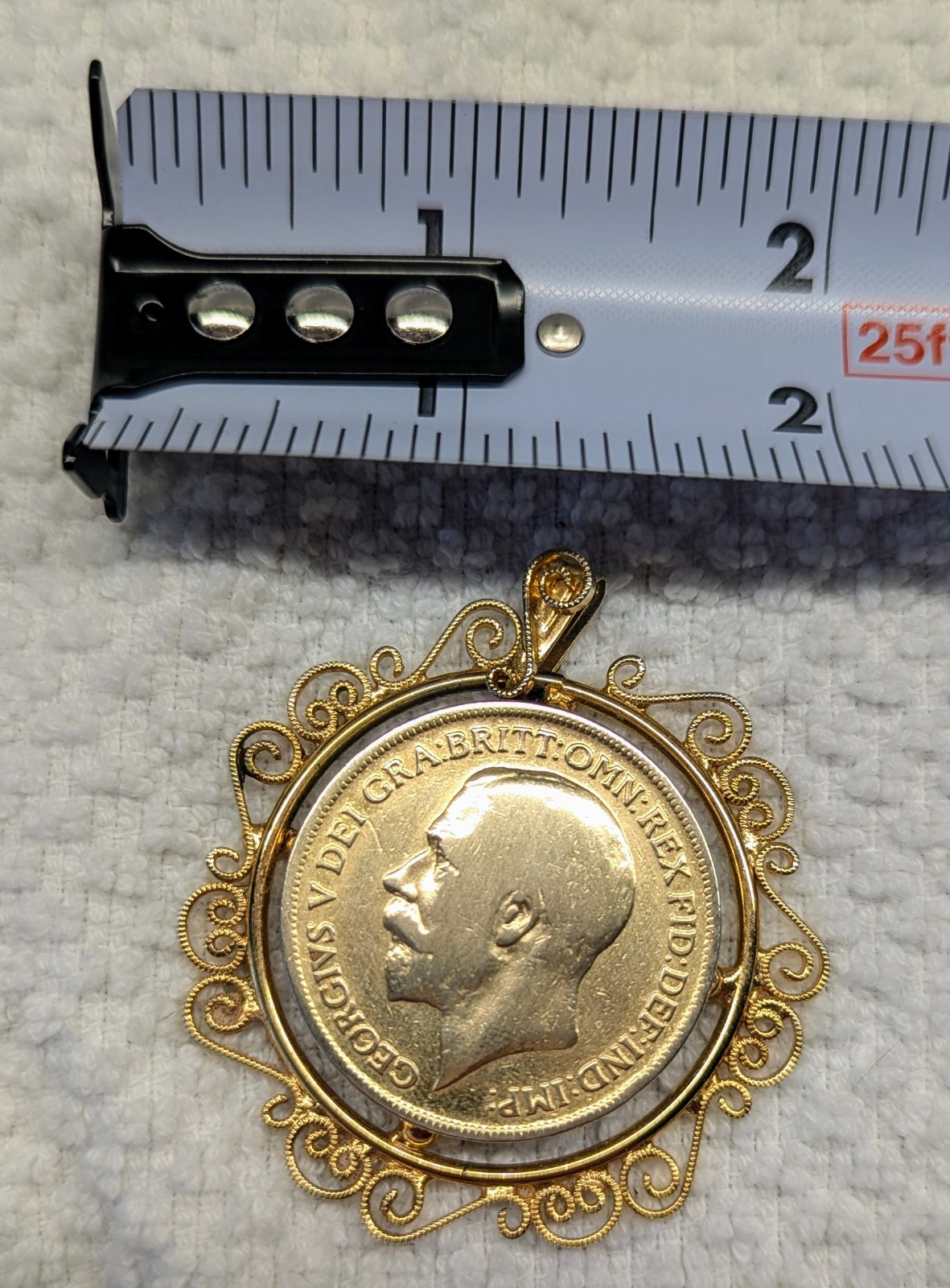 1916 Gold Plated English Penny King George Front & Queen Victoria Back Pendant