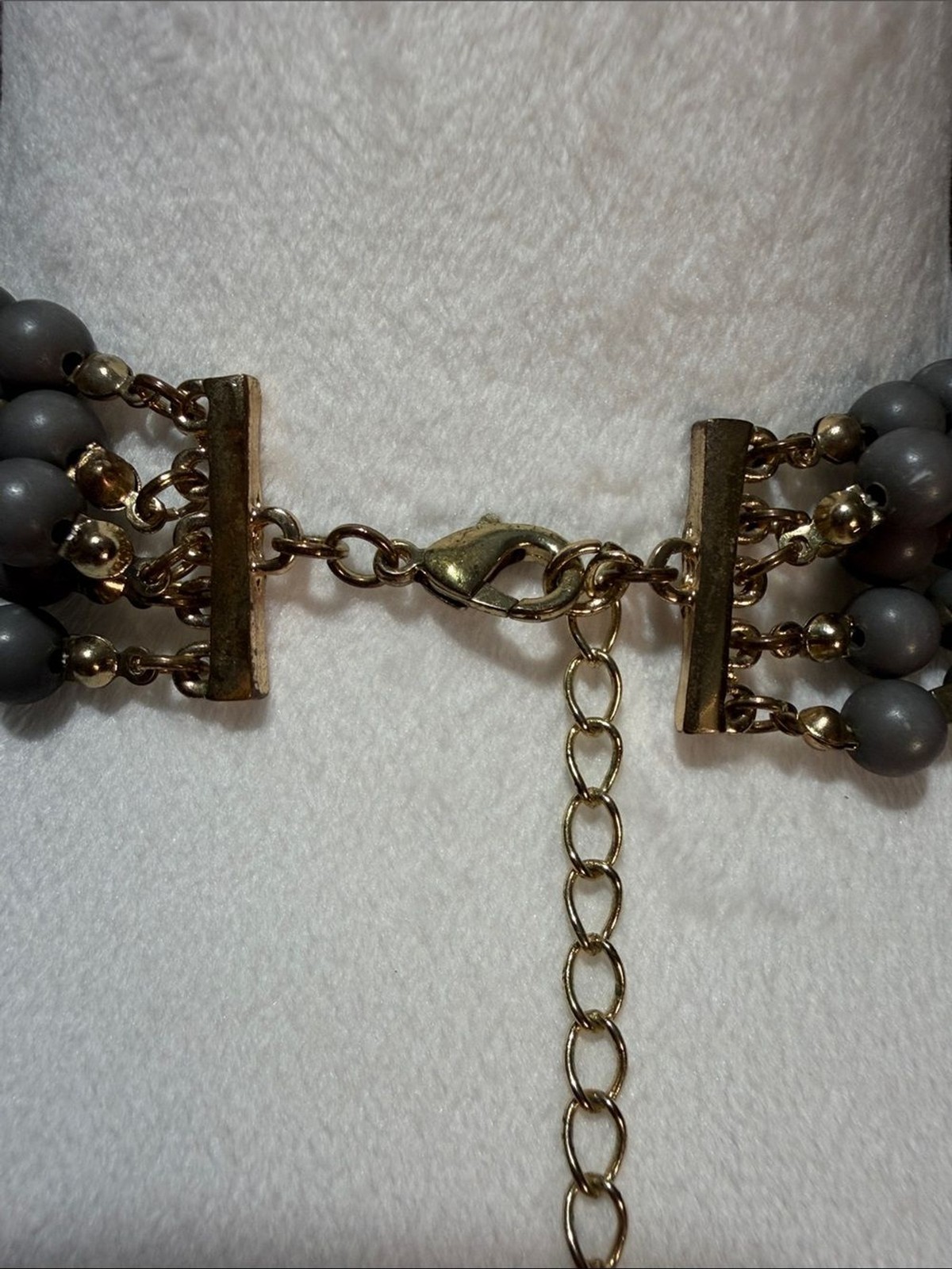 Boho Chunky Layered Gray Bead Statement Necklace W/ Gold Accents