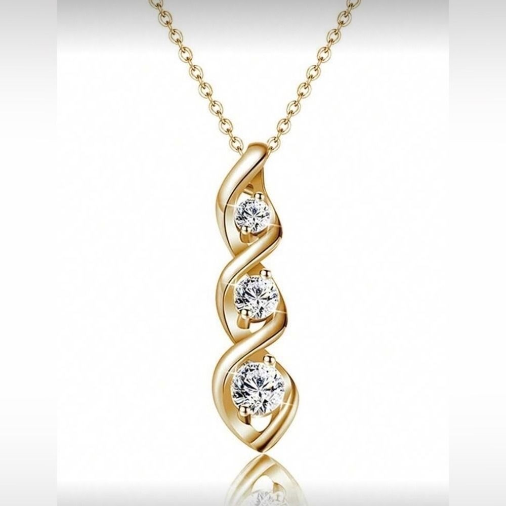 Gold Tone Cubic Zirconia Pendant Necklace
