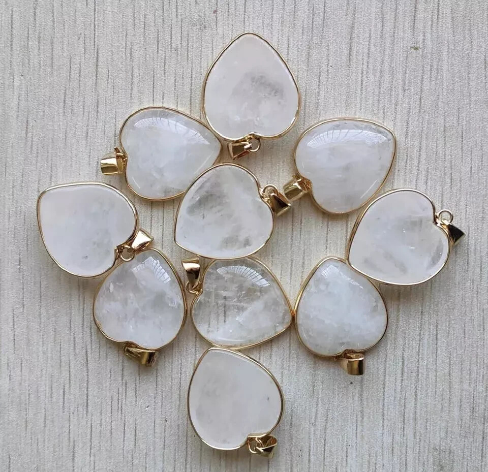Fashion Natural white crystal gold color side heart Pendants 5pcs/ Lot Wholesale