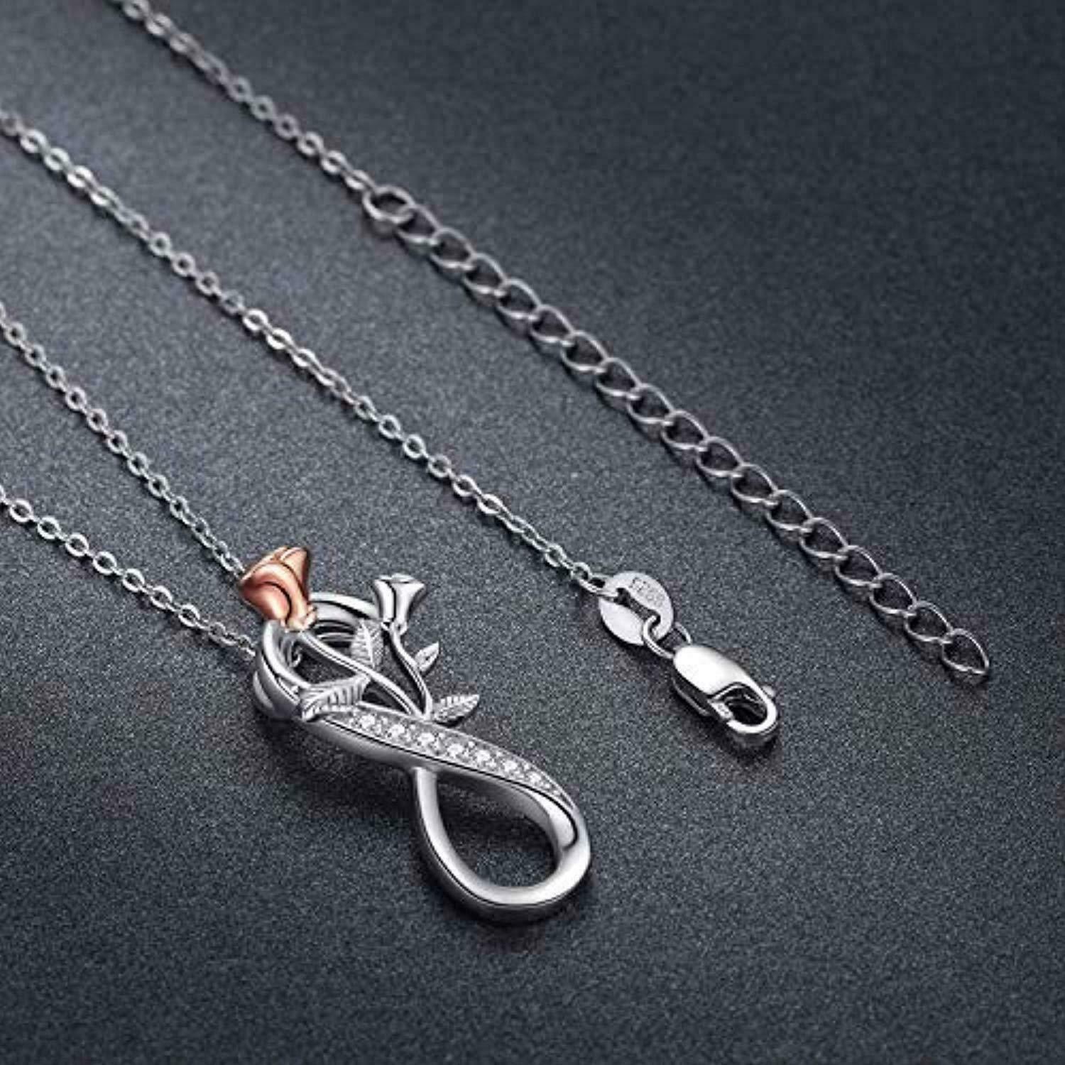925 Sterling Silver Infinity Rose Flower Pendant Necklace 18″ Adjustable – Gift