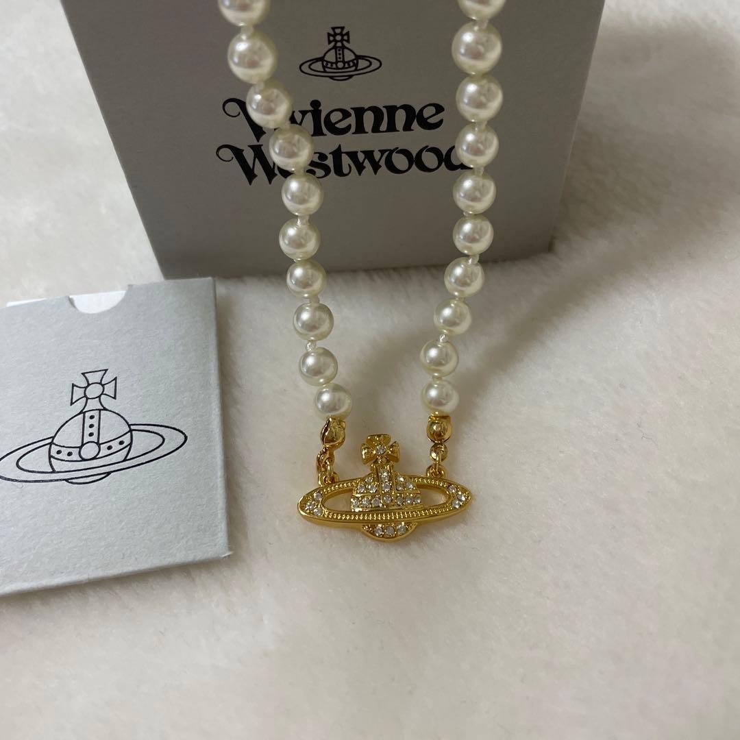Vivienne Westwood Necklace Pearl Choker Gold IN BOX w/drawstring