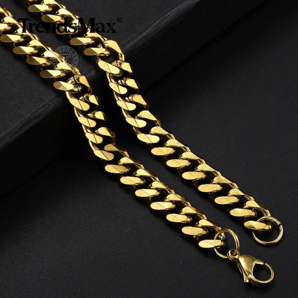 9MM 30″ For Mens Boys Chain Gold Plated Stainless Steel Cuban Link Necklace Gift