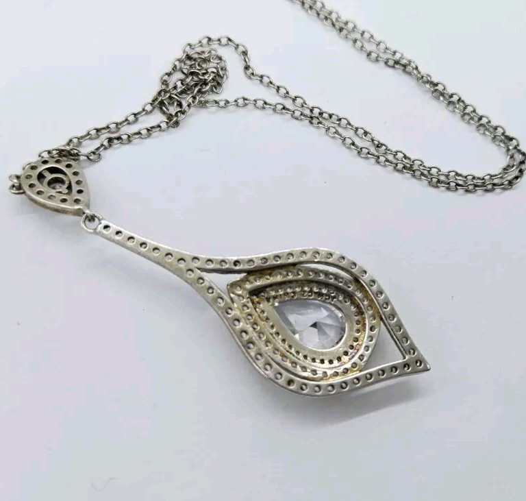 Crystal Pendant Necklace Silver Tone 18 in Elegant Prom Wedding Pageant 20 in
