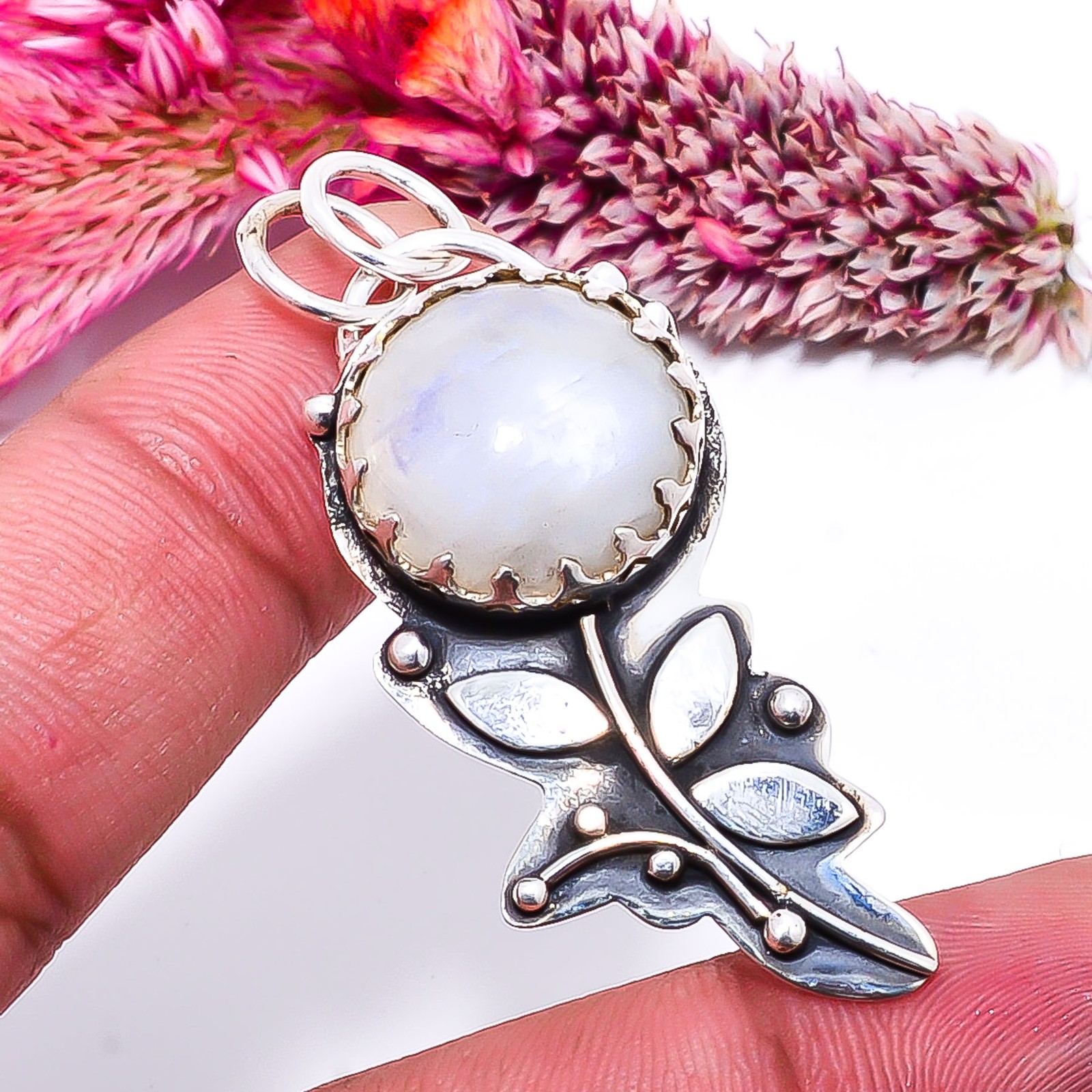 Rainbow Moonstone – India Handmade 925 Sterling Silver Pendant 1.72″ P47