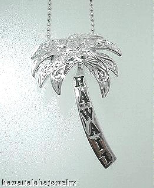 17MM 925 SILVER ENGRAVED HAWAIIAN PALM TREE SCROLL ENAMEL “HAWAII” SLIDE PENDANT