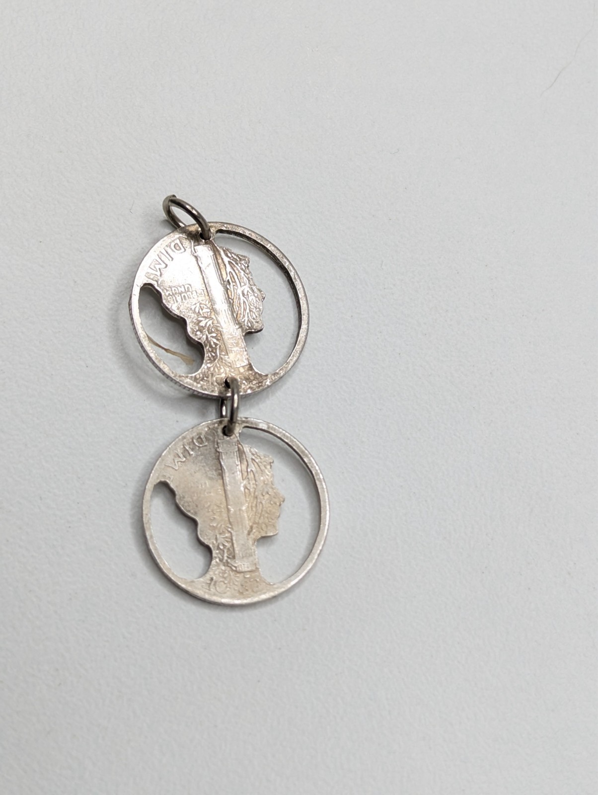Sterling Silver 925 Vintage Mercury Dime Cutout Double Circle Coin Pendant 3.38g