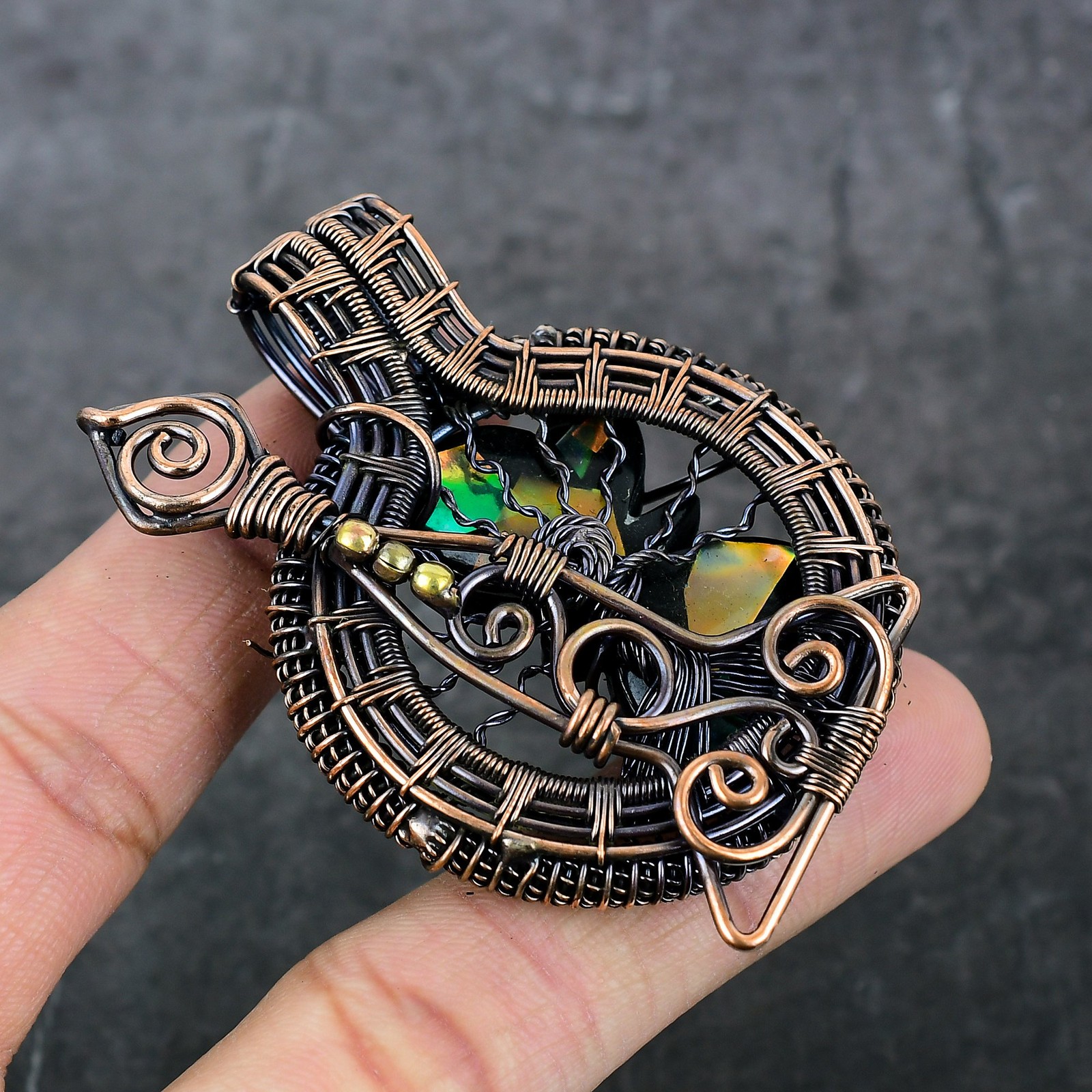 Bi-Color Tourmaline Gemstone Copper Wire Wrap Jewelry Pendant 2.76″ F559
