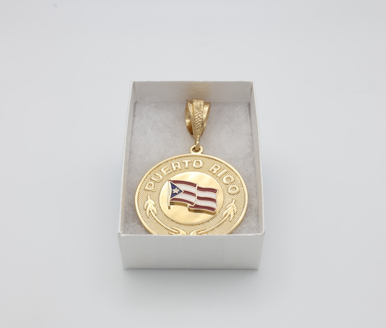 Gold Puerto Rico Flag Necklace Pendant Necklace 10mm Cuban Link Chain