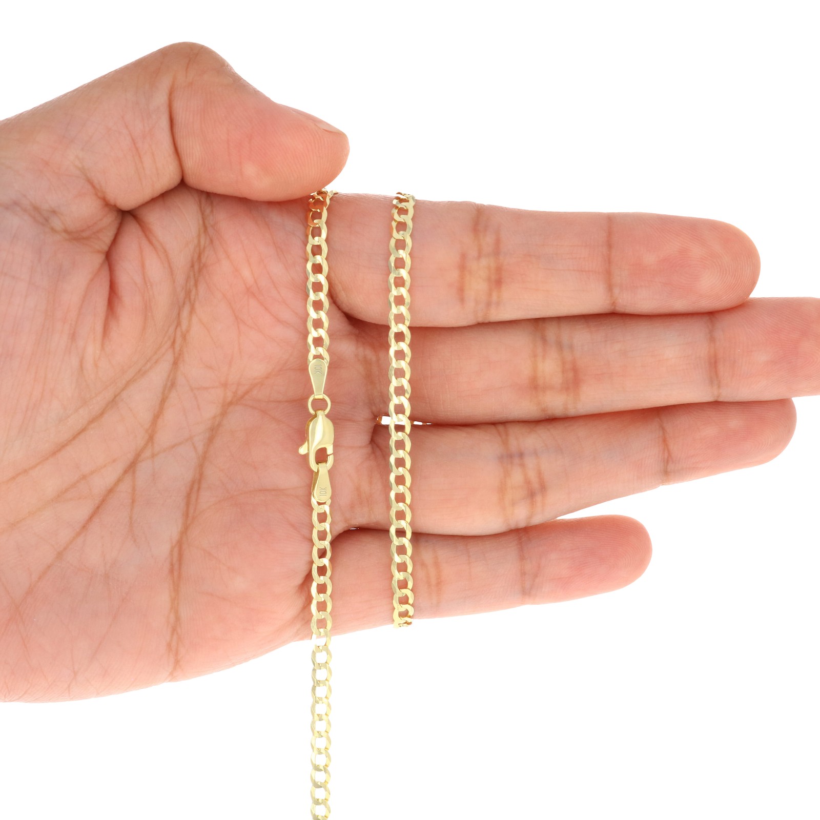 10K Solid Yellow Gold 3mm Cuban Curb Chain Link Necklace Mens Womens 16″- 30″