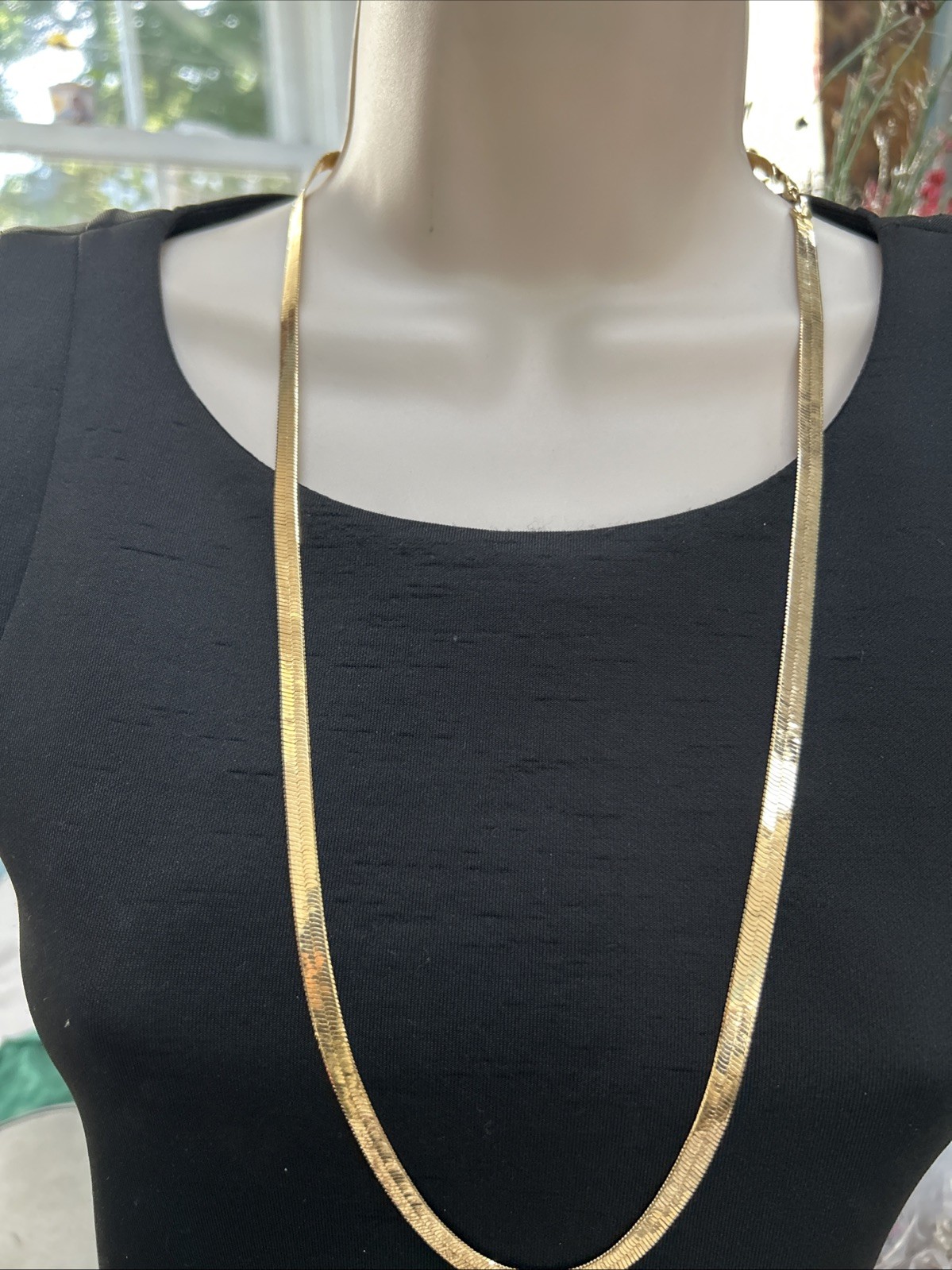 Bright Gold Plated 30” Herringbone Chain Necklace For Men Or Women 4mm Unisex