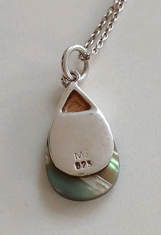 STERLING SILVER & ABALONE SHELL TEARDROP PENDANT & NECKLACE HALLMARKED – 18 INCH