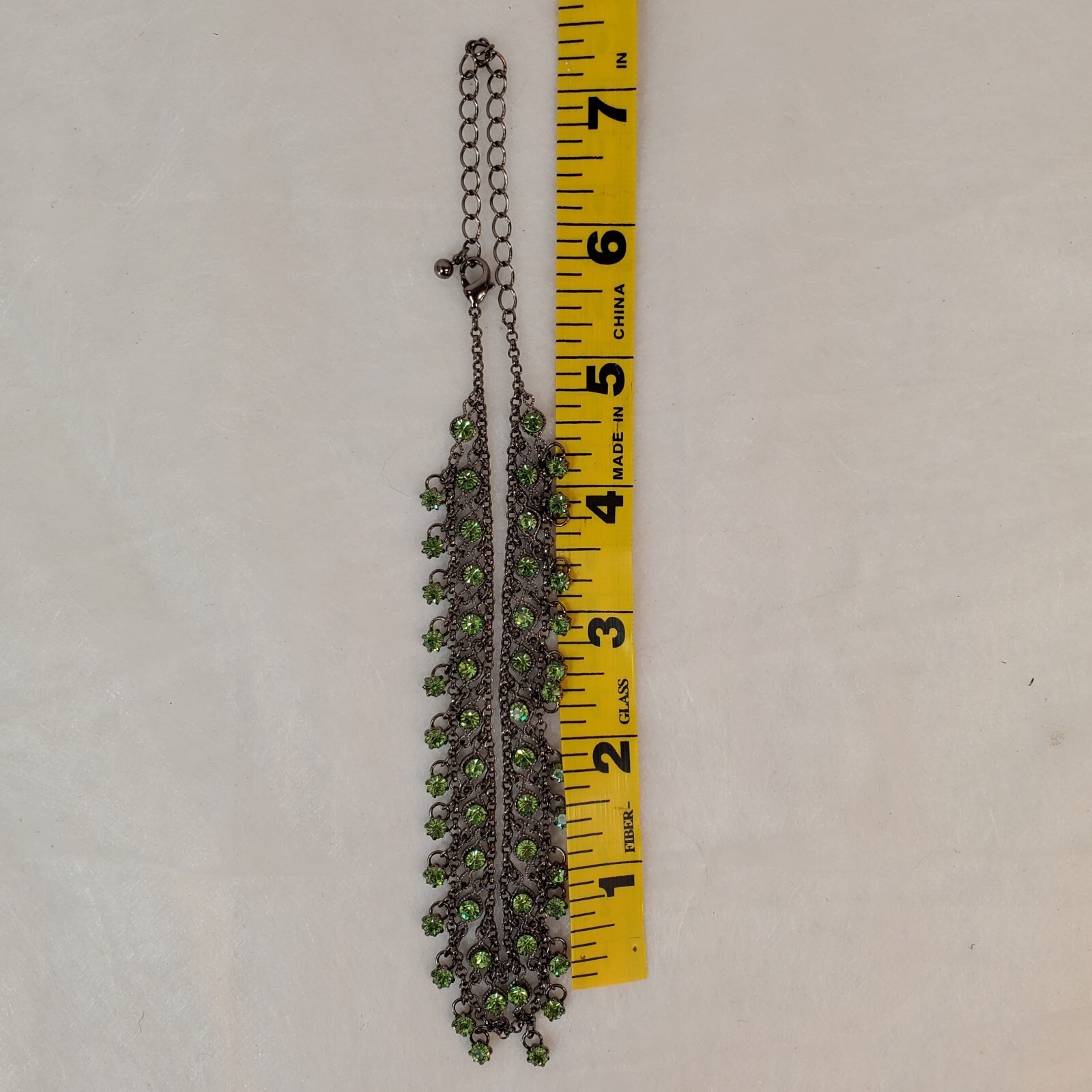Light Green Rhinestone Choker Bib Necklace. Adjustable from 11 in. to 15 in.
