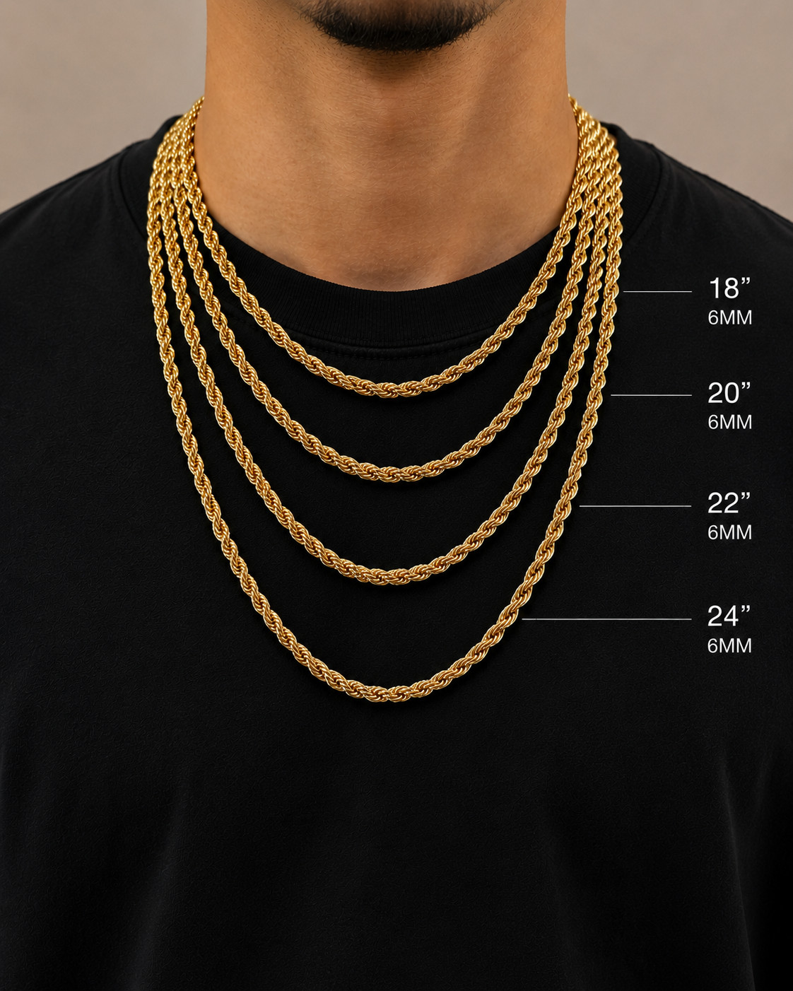 14k Gold plated mens womens rope chains 8mm-6mm 18in-24in chain necklace