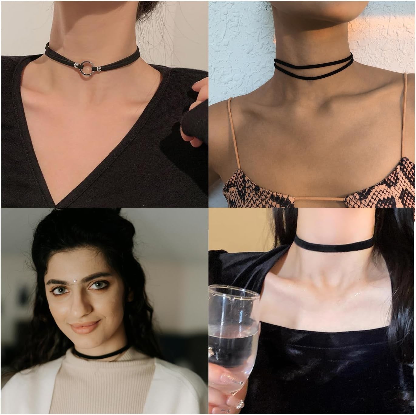 4PCS Black Choker for Women Lace Velvet Chocker Set black/B
