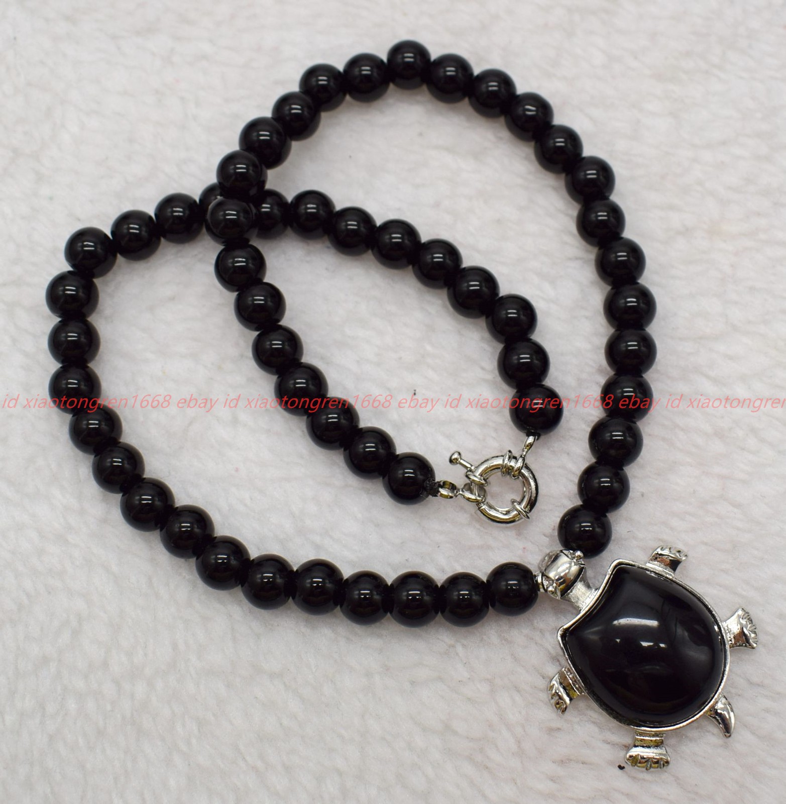 Natural 6/8/10/12mm Black Agate Tortoise Round Beads Pendant Necklace 16-28in