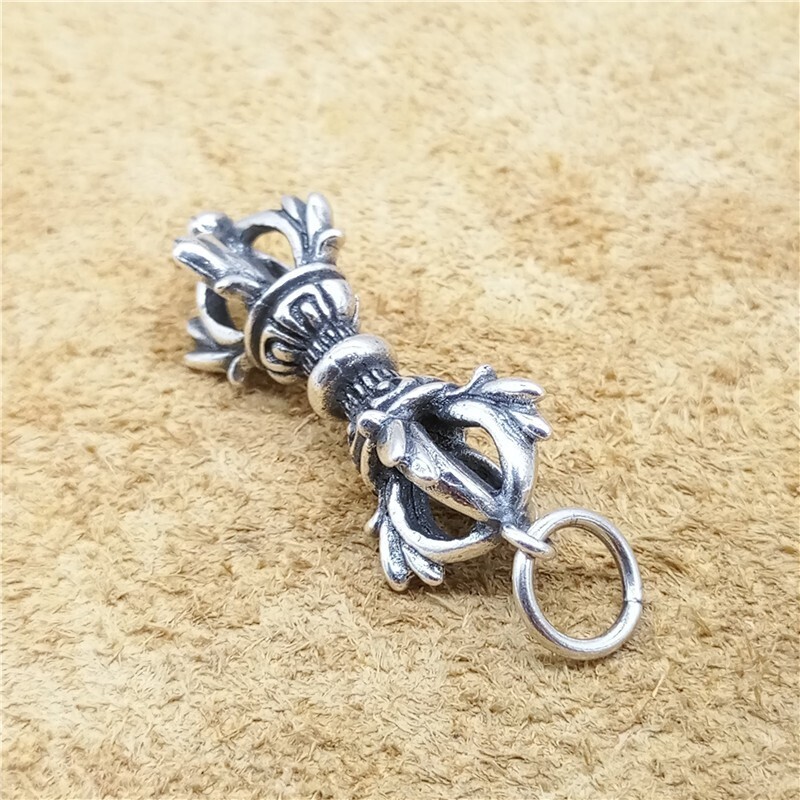 925 Sterling Silver Double Dorje Pendant Tibetan Buddhism Charm for Necklace