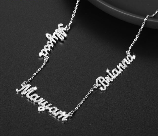 Custom 1-3 Name Cubic Zirconia Letters Jewelry Link Chain Lobster Clasp Pendant
