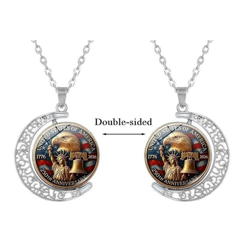 American 250th Anniversary Double-Sided Rotating Moon Alloy Necklace