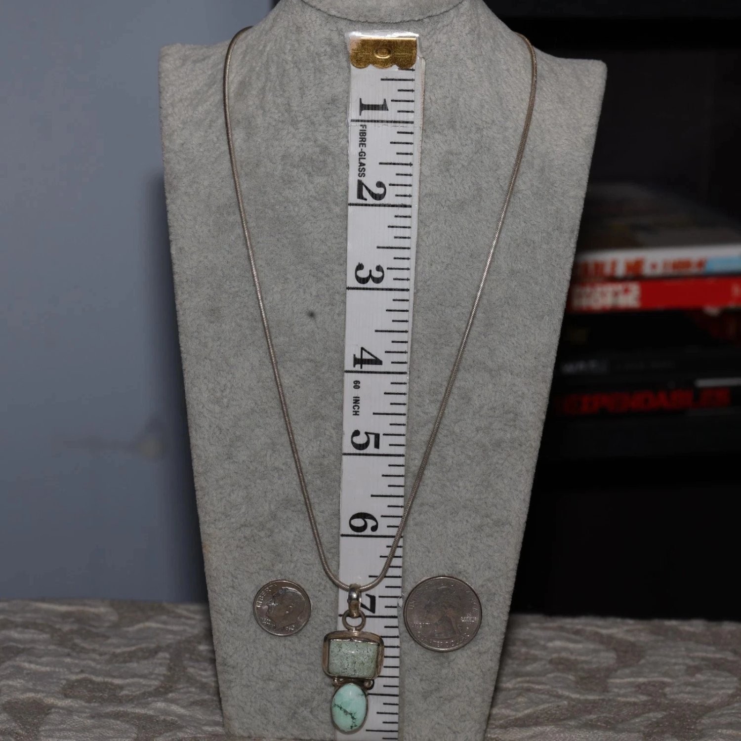 Han Sterling Silver Turquoise Pendant Necklace 925 Italy Snake Chain 16″ Boxed
