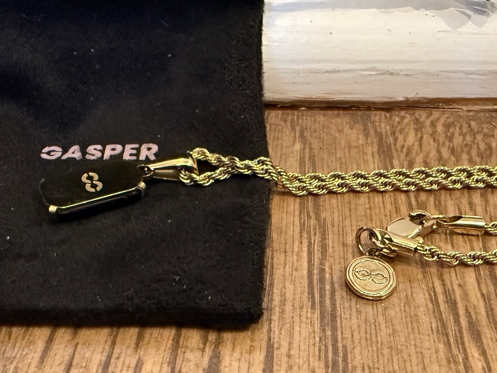 Gasper Void Onyx Pendant + Gold Rope Chain 20″ / 50cm Necklace + Original Pouch