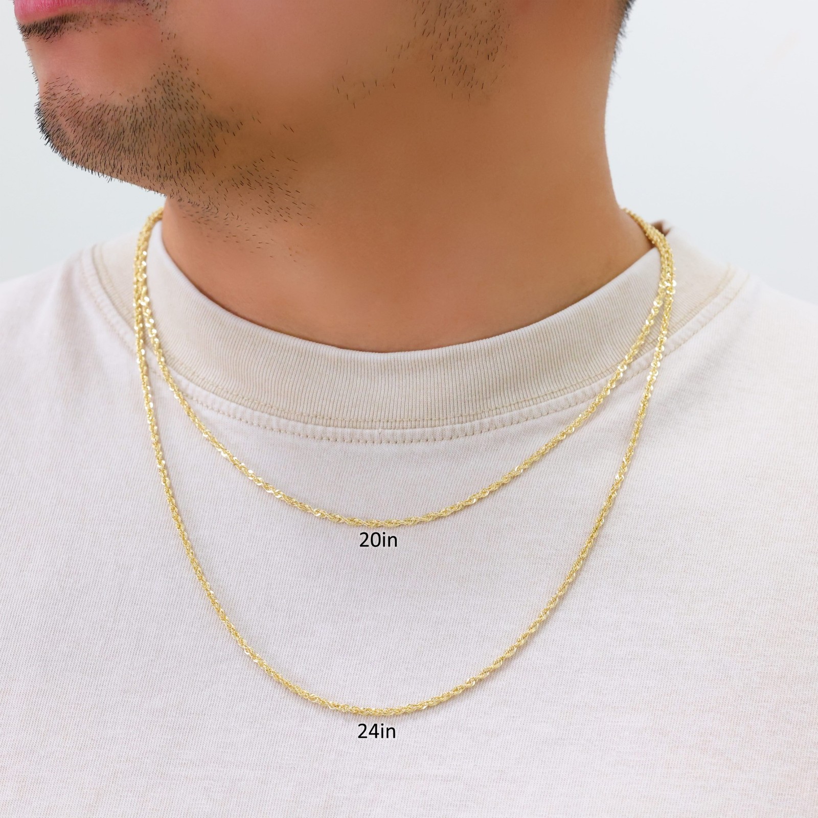 14K Yellow Gold 1mm-4mm Laser Diamond Cut Rope Chain Necklace Men Women 16″- 30″