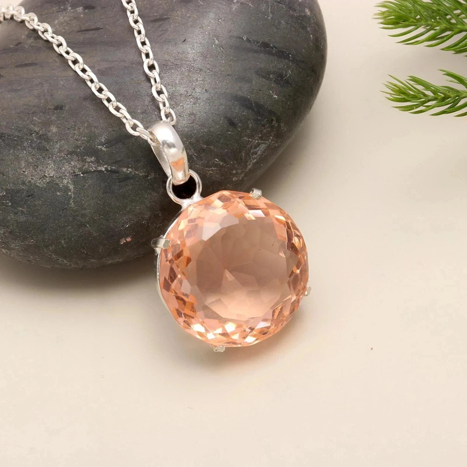 54 CT+ Flawless Peach Topaz Pendant 925 Sterling Silver Plated Jewelry Best Gift