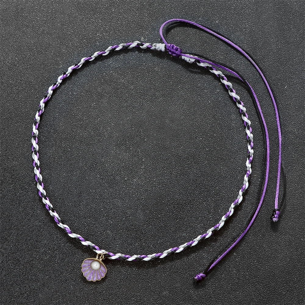 Bohemia Seashell Pendant Necklaces Adjustable Handmade Braided Rope Choker Fashi