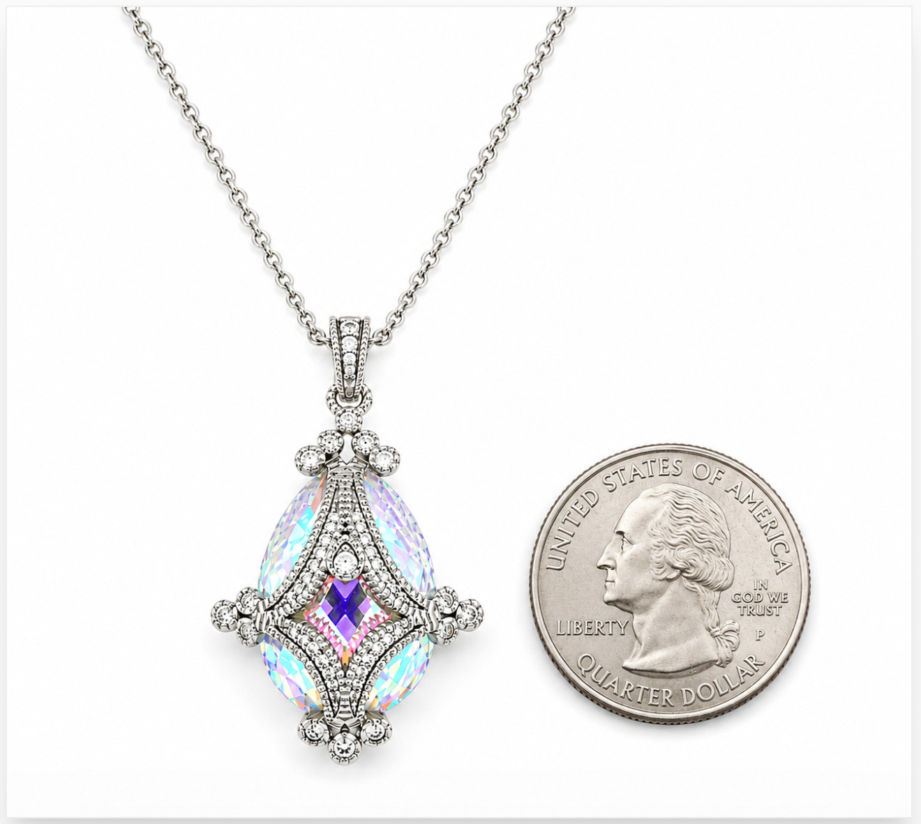 Judith Ripka JRJ865 Fabergé Style Briolette Aurora Borealis CZ Enhancer Necklace