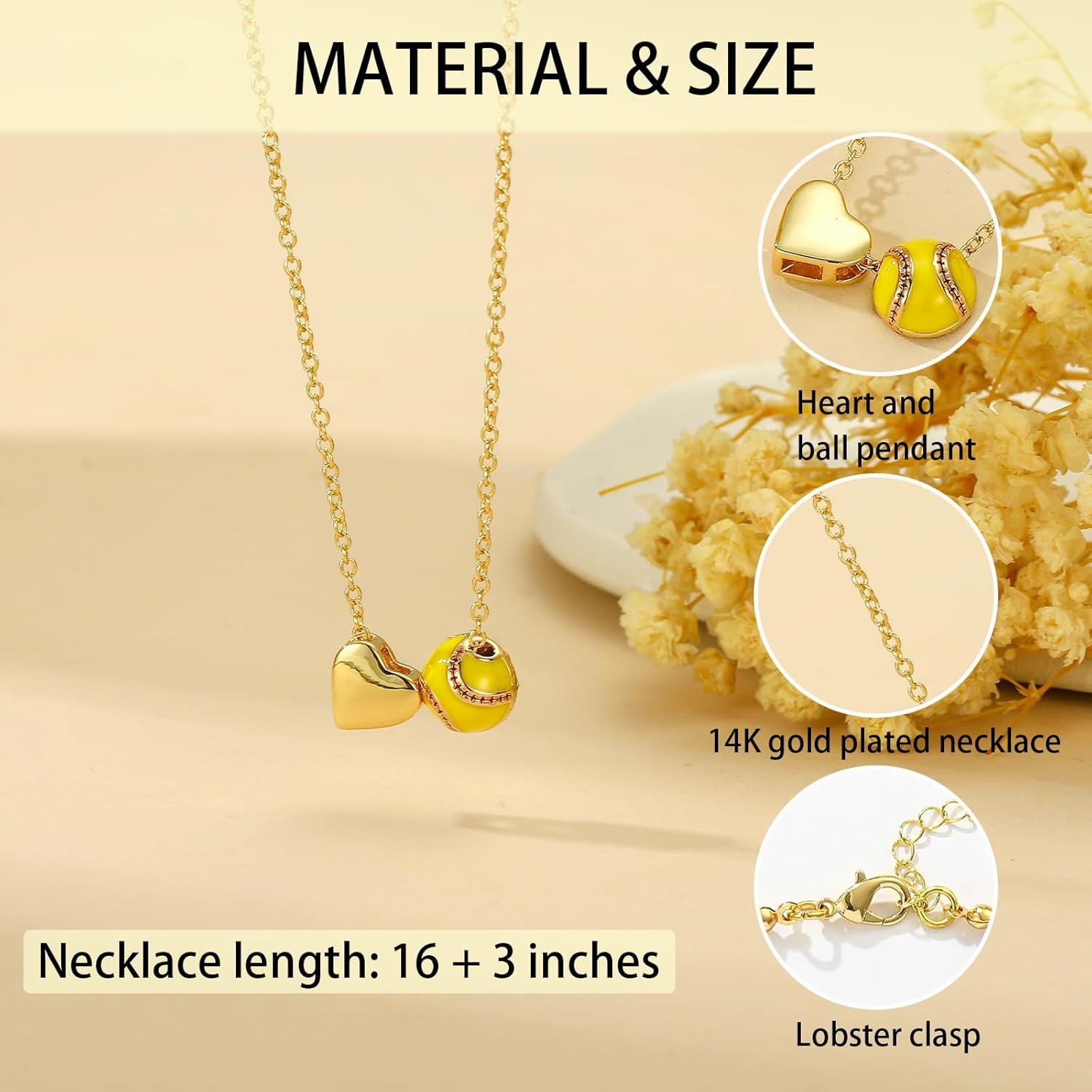 Softball/Soccer/Volleyball/Basketball Necklace for Girls Women, Sports Accessori
