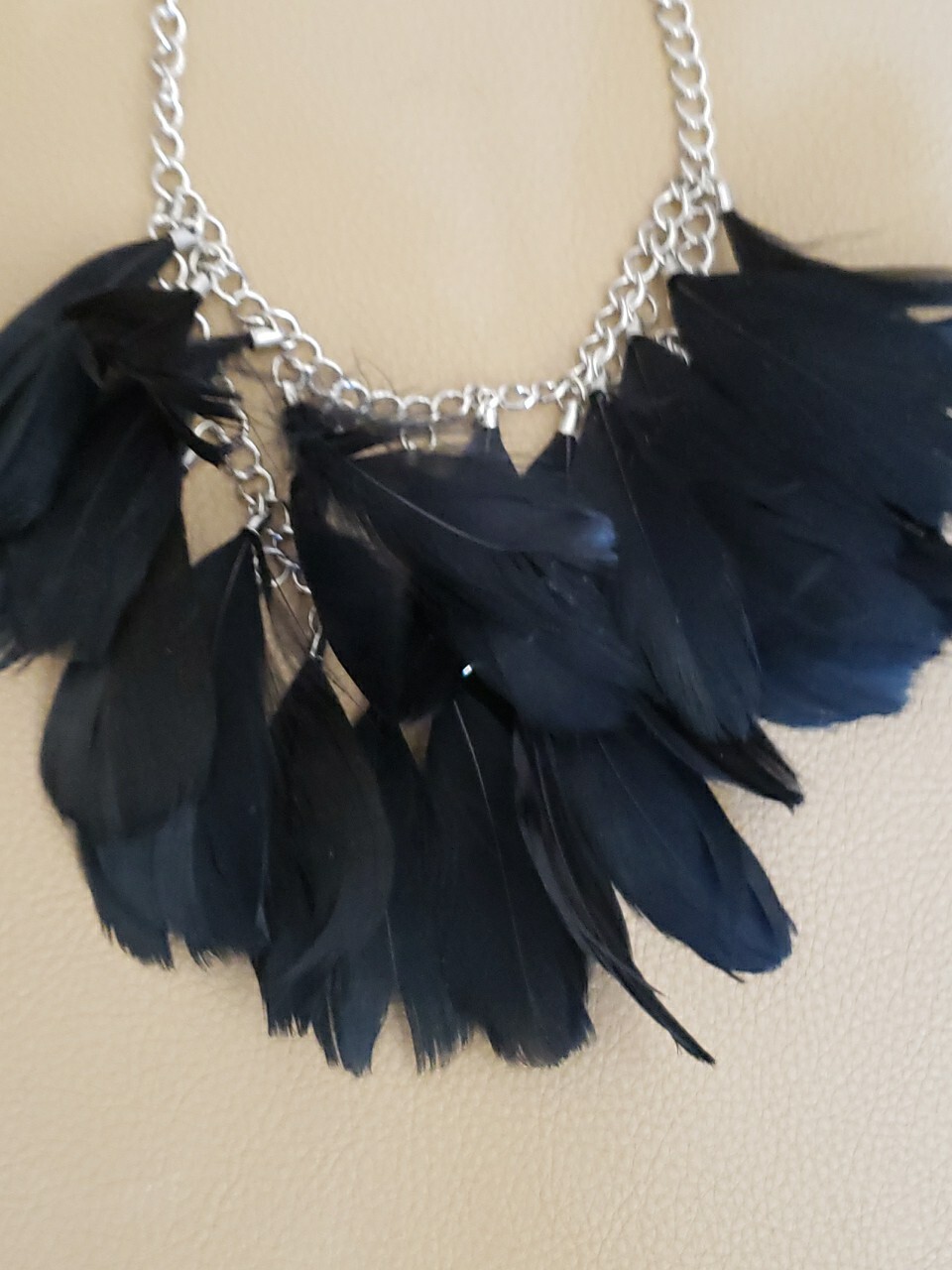 Black Feather Necklace Silver Chain Halloween Or Anytime