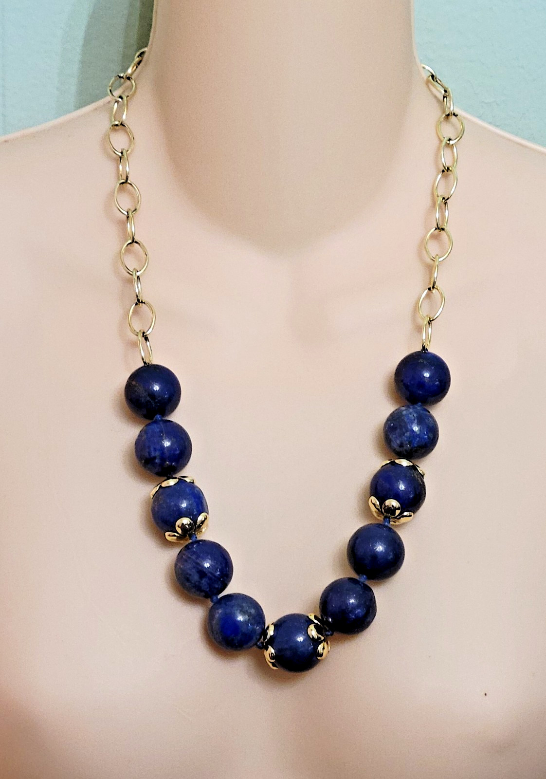 QVC Aluma AIL Lapis Lazuli 19mm-20mm Bead Necklace ~ 24″
