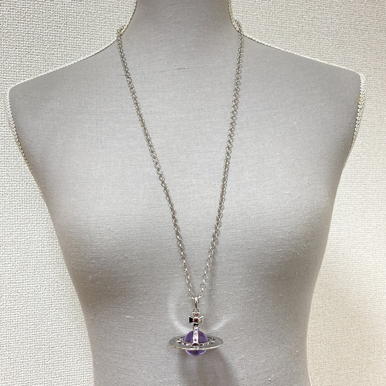 Vivienne Westwood Necklace Small Orb Silver Purple Chain 80cm Top 4.5cm NO BOX