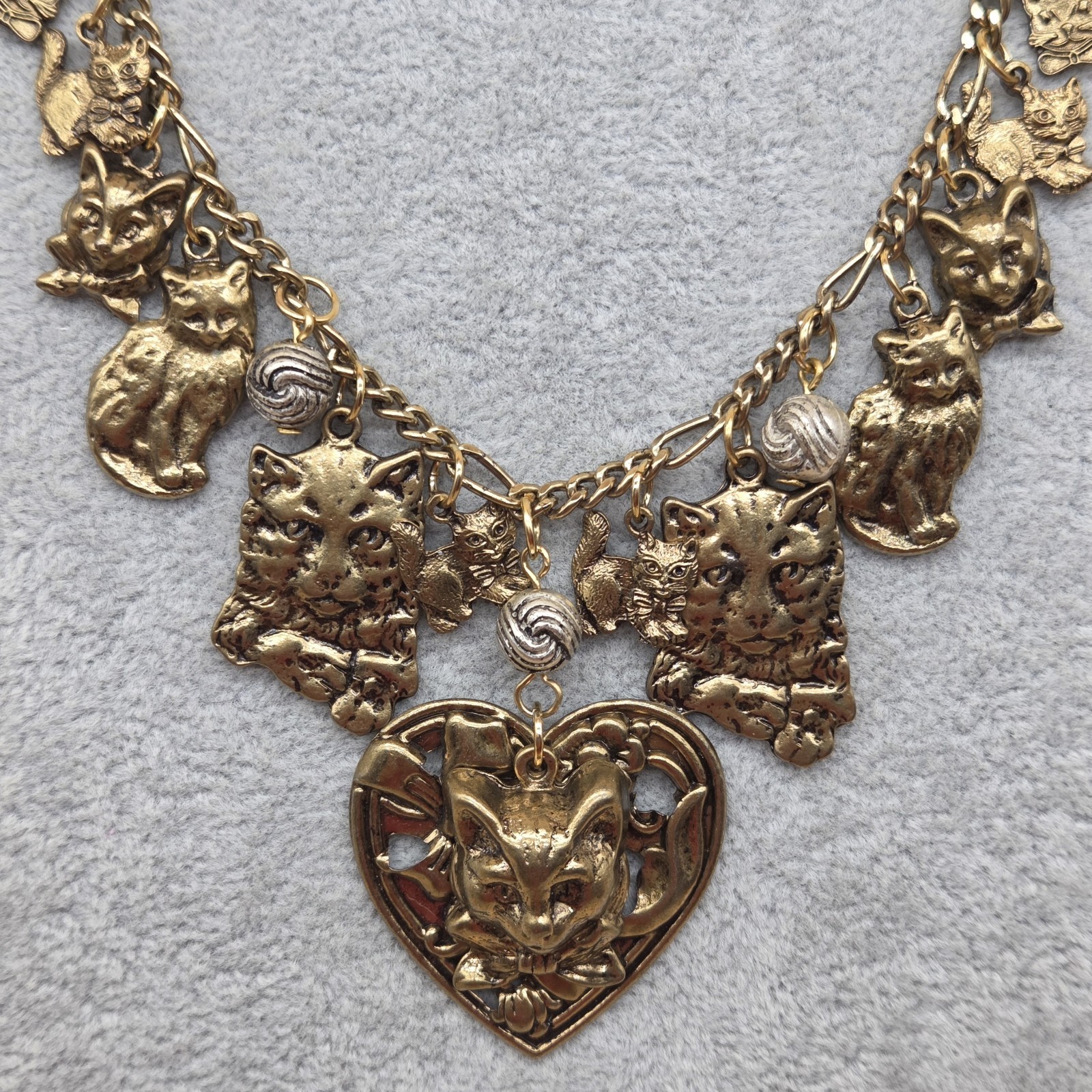 Cats Charms Pendant Style Heart Ribbon Flower Chain Necklace