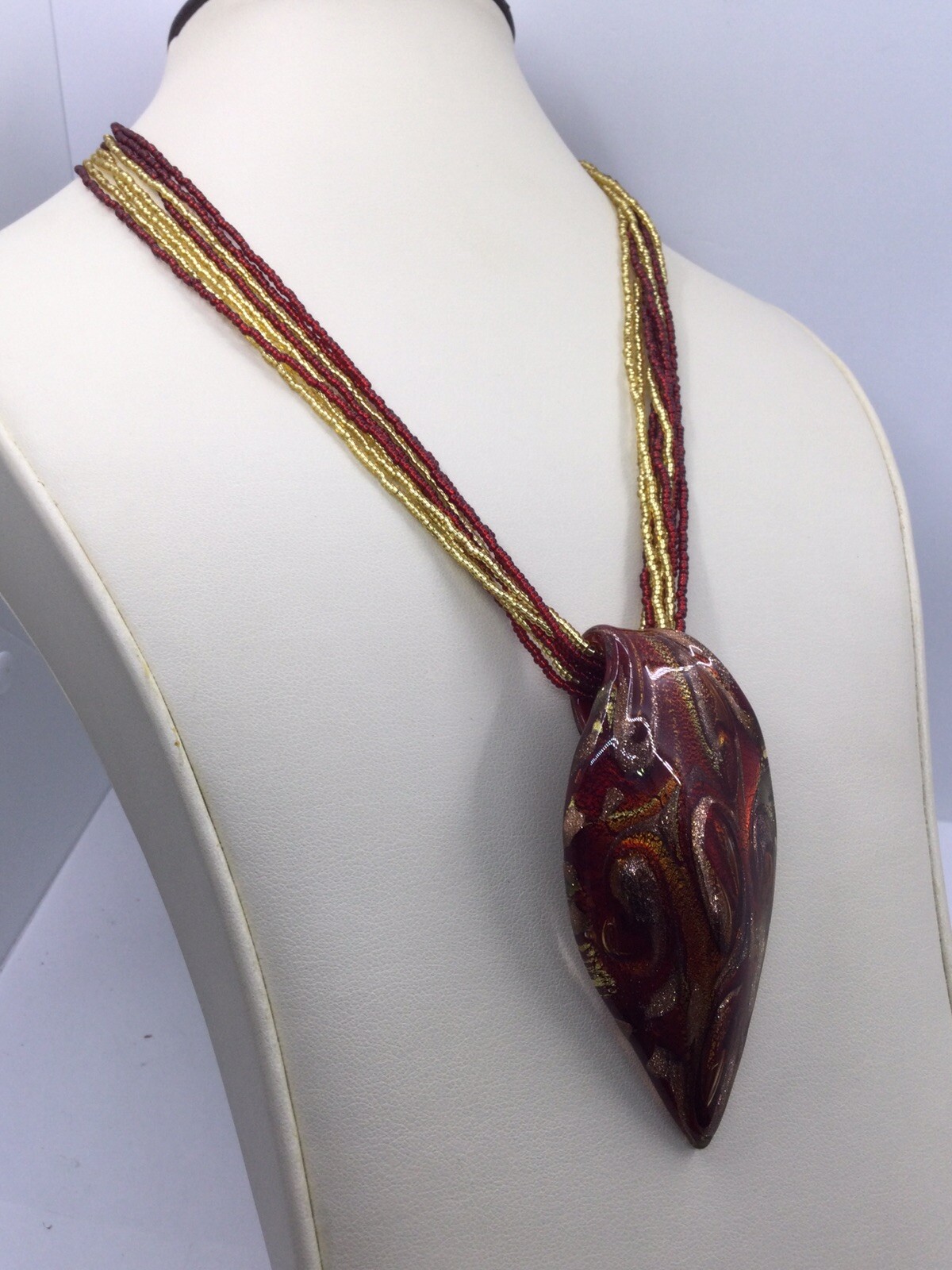 VENETIAURUM MURANO ITALIAN ART GLASS – REDS & GOLDS – SIGNED – BOX – TAGS (C850)