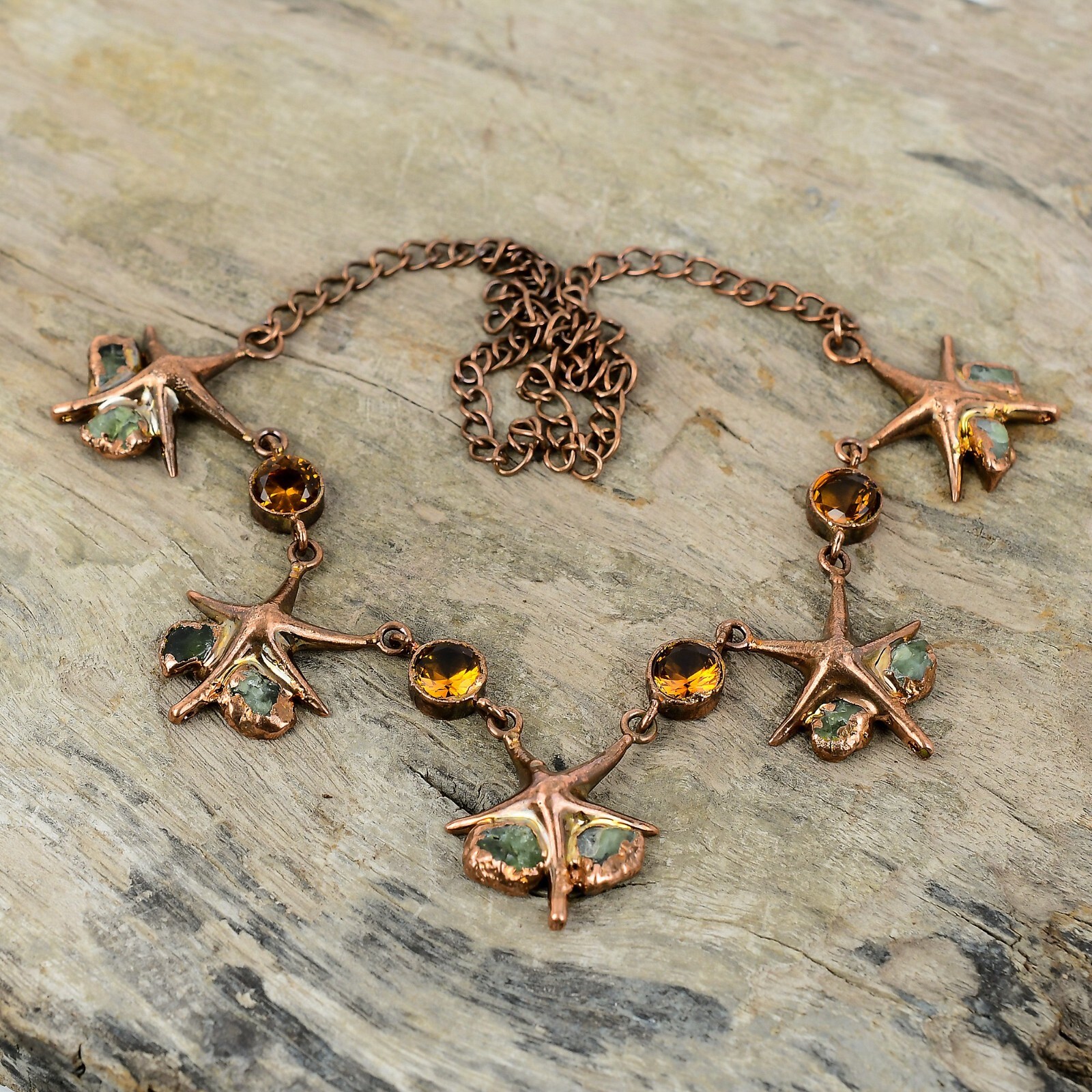 Citrine Electroformed Chain Adjustable Necklace Handcrafted Copper Unique 18.0″