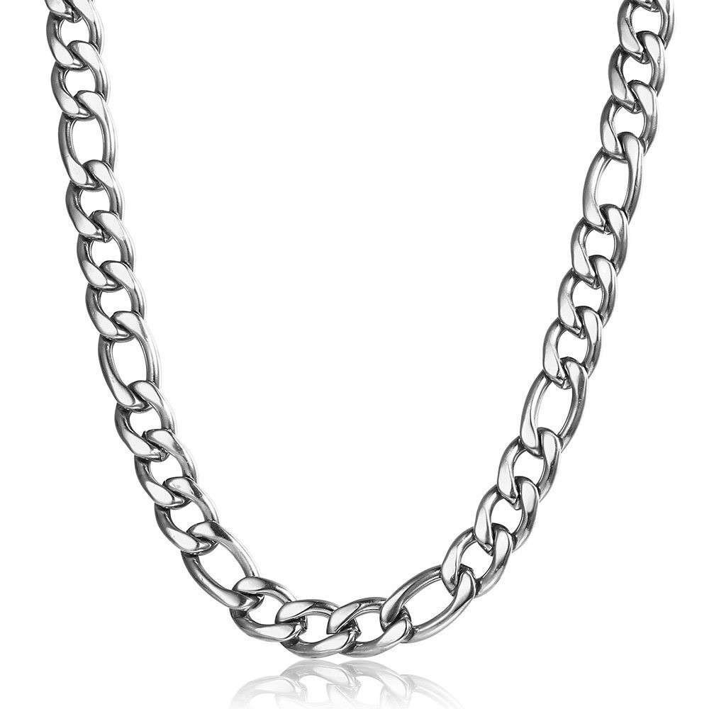 3/5/7/9mm Silver Stainless Steel Figaro Chain Necklace Choker Men Women 16-32″